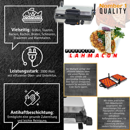 Roland Germany 4-in-1 Multigrill Set, 2000W Kontaktgrill mit Granitbeschichtung, 2200W Teekocher, Mokkamaschine, Kasserolle